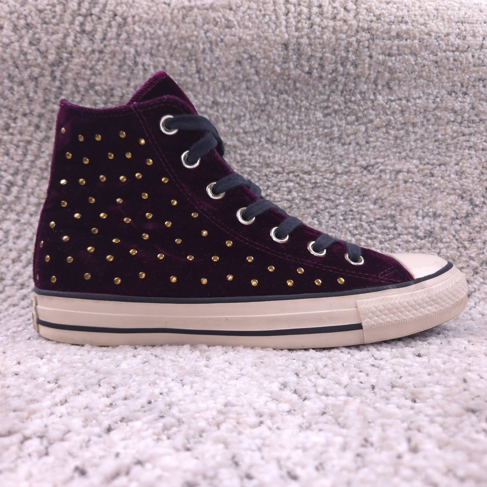 Converse All-Star Lux Velvet Womens Size 7 Burgundy Studded Gold Hi Top Sneakers